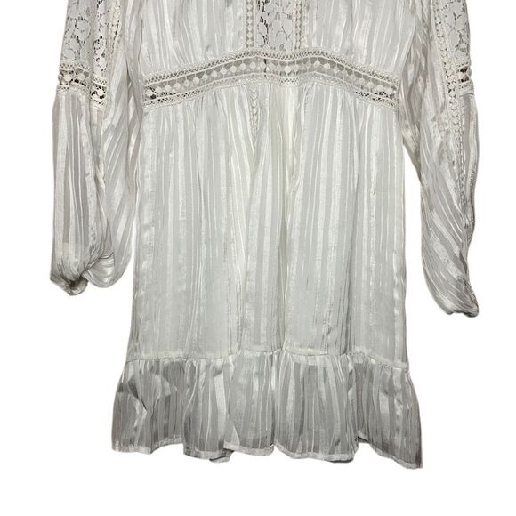 Reclaimed Vintage White Long Sleeve A-line Dress Size 6 Lace Ruffle Open Back - Picture 4 of 9